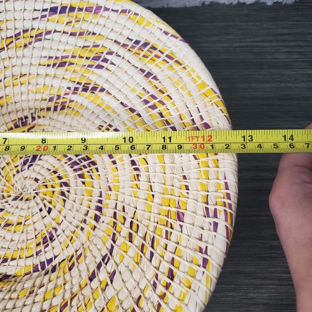 Nayariva African Hand Woven Rope Coil‎ Basket Yellow And Purple Accents Bowl